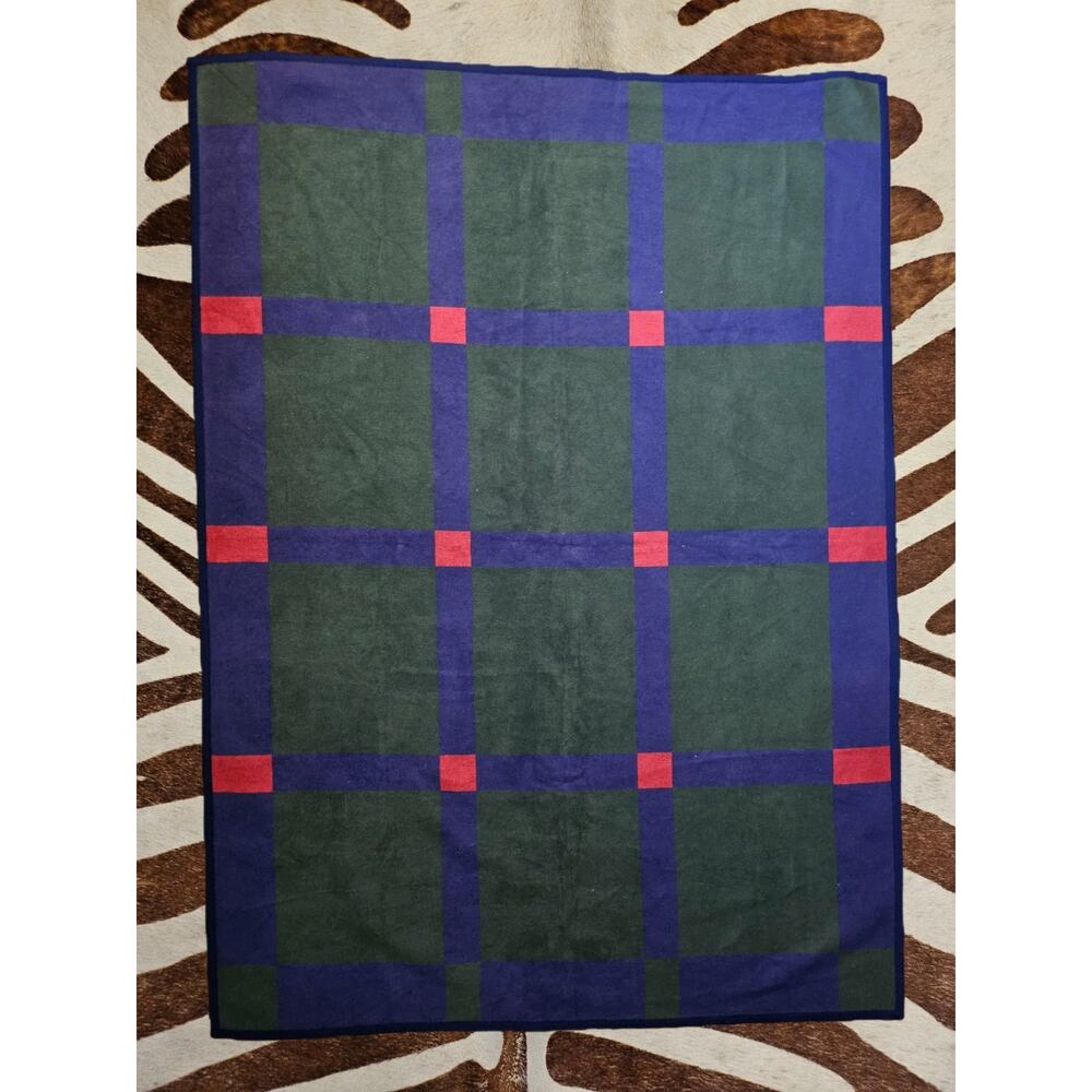 Vintage IBENA Plaid Red Blue Style Blanket Throw Made In Germany 72x52